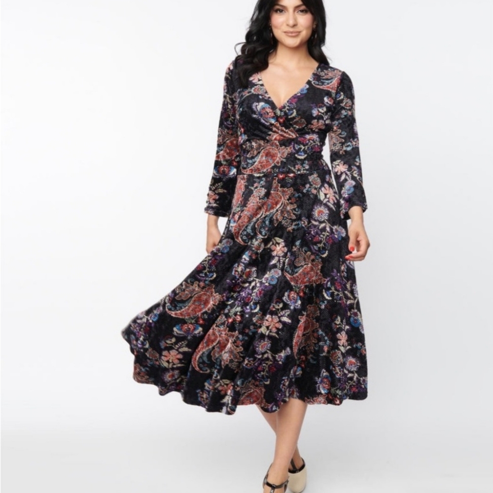Black and Purple Velvet A-line Dress